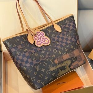 Louis Vuitton Brown Monogram & Check Canvas Tote with Pink Charm